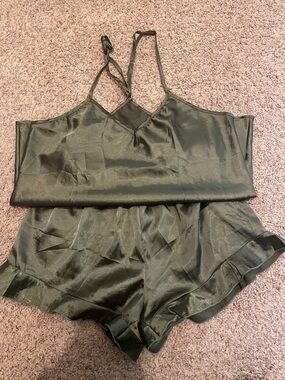 Silky Olive Green Cami and Shorts Set